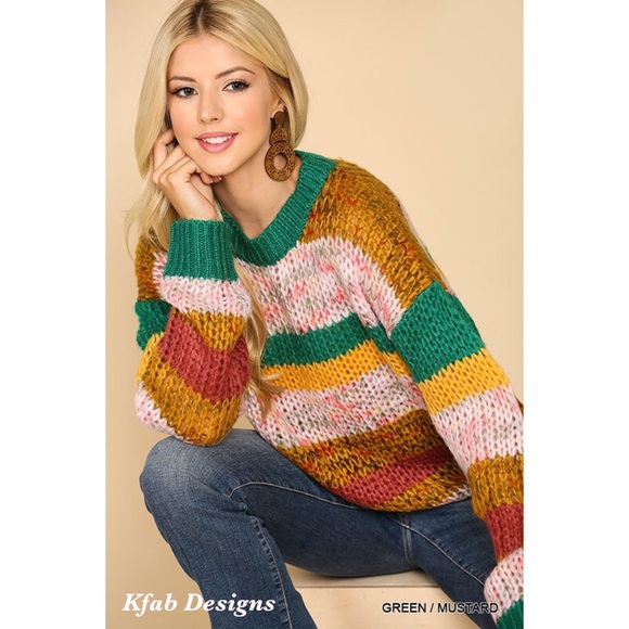 ❤️LAST 1! Soft! Multi Stripe Soft Contrast Sweater! - Picture 4 of 5